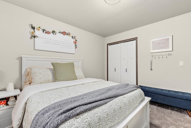 carpeted bedroom with a closet