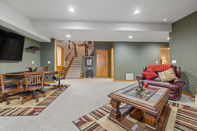 living room with carpet flooring