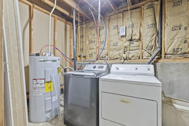 laundry area with independent washer and dryer and water heater