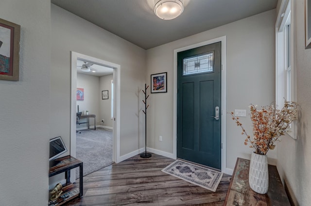 foyer entrance with dark wood-type flooring