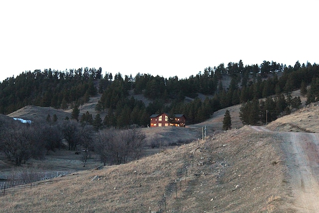 view of road with a rural view and a view of trees