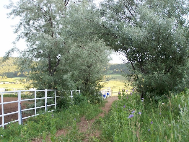 view of yard with a rural view and fence