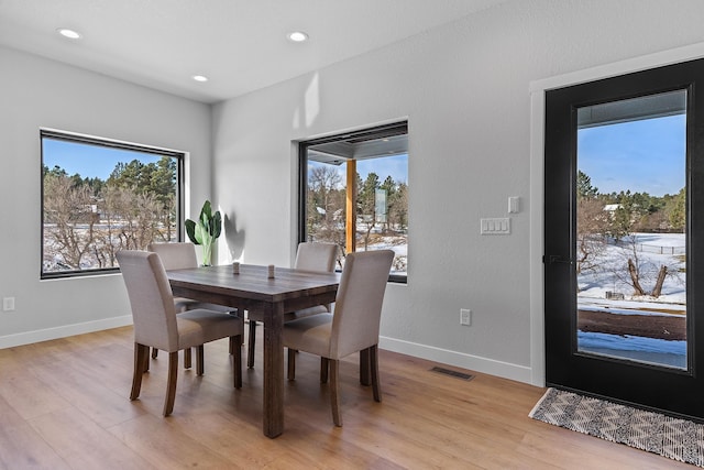 dining space featuring light hardwood / wood-style floors