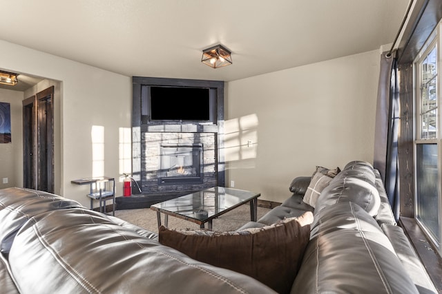 living room with a fireplace