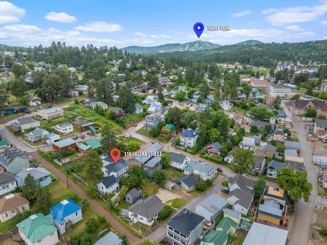 birds eye view of property featuring a mountain view