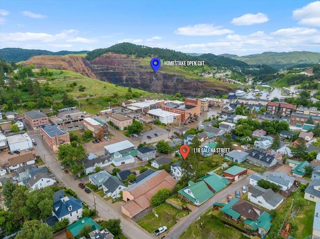 birds eye view of property featuring a mountain view