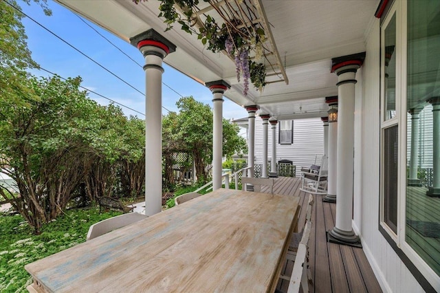 deck featuring covered porch