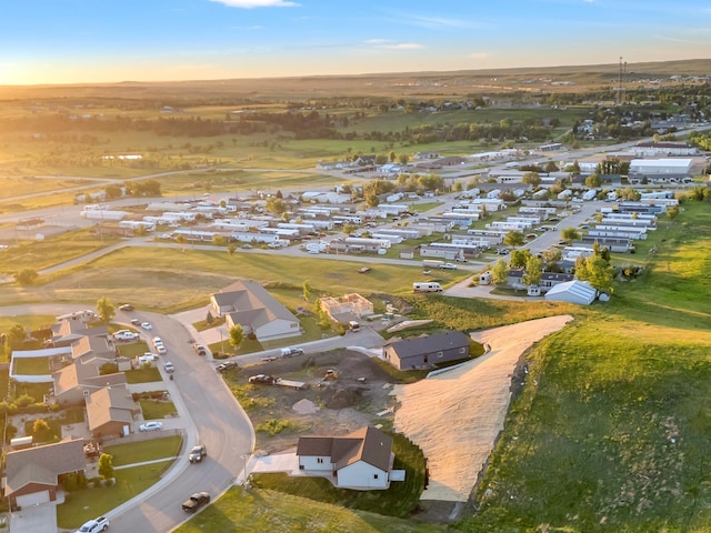 view of aerial view at dusk