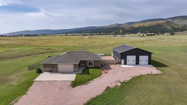 bird's eye view with a rural view and a mountain view