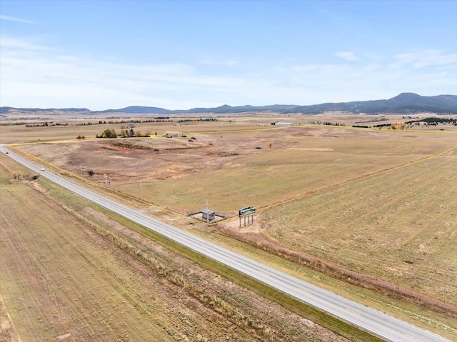 birds eye view of property with a mountain view and a rural view