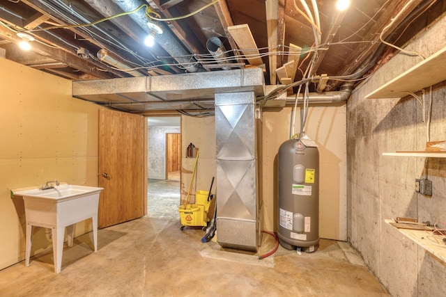 basement featuring water heater