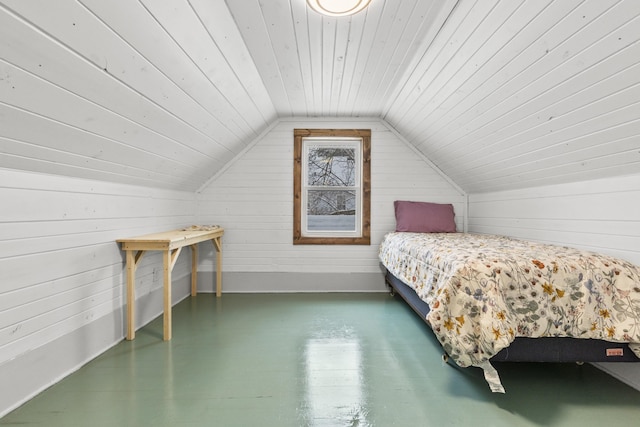 bedroom featuring dark wood-type flooring, wood ceiling, and vaulted ceiling