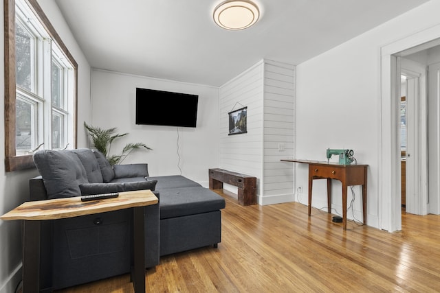 living room with light wood-type flooring