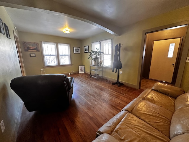 133 Pine Ave, Hill City, SD 57745 - living room featuring arched walkways, wood finished floors, and baseboards