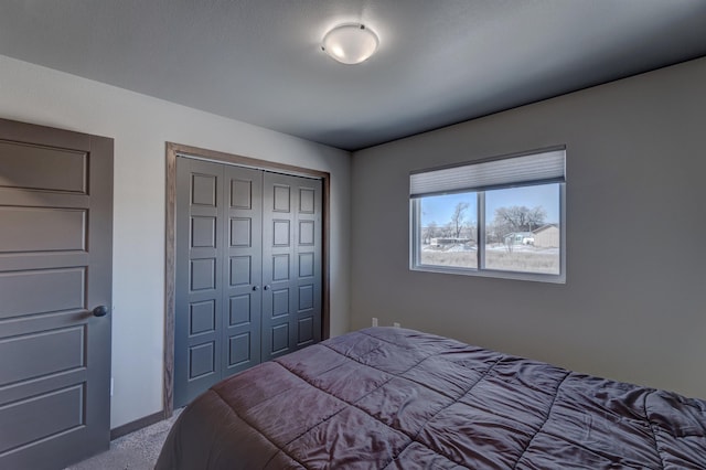 bedroom with carpet floors and a closet