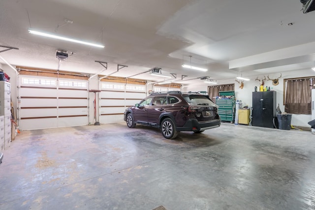 garage with a garage door opener