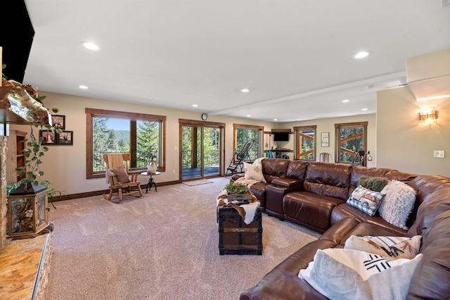 living room featuring light colored carpet