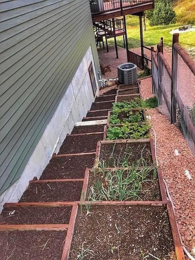 view of yard featuring a vegetable garden and central air condition unit