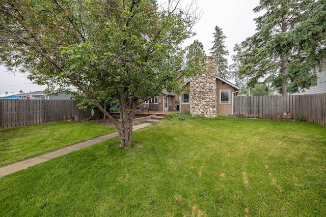 view of yard with a fenced backyard