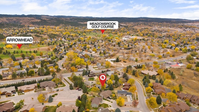 bird's eye view featuring a residential view and a mountain view