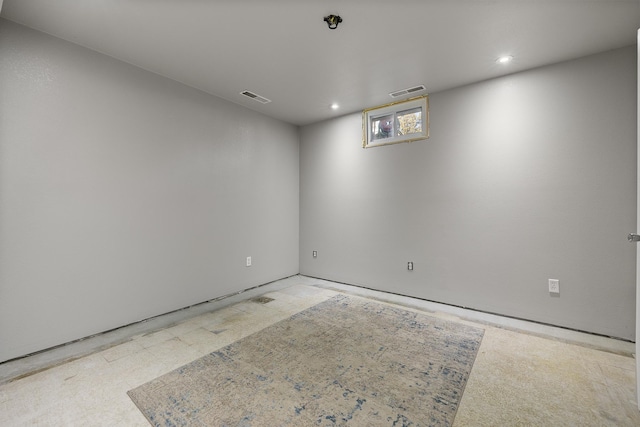 unfurnished room featuring visible vents and recessed lighting