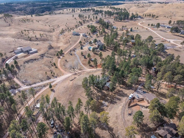 drone / aerial view featuring a rural view and a desert view