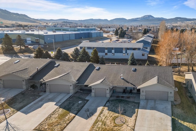 aerial view featuring a residential view and a mountain view