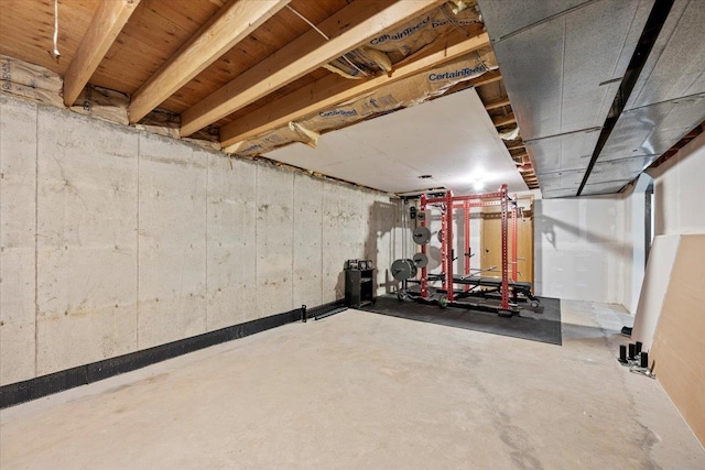 view of unfinished basement