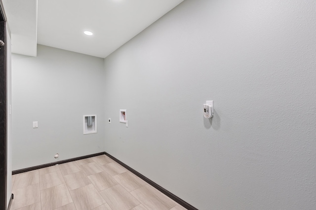 washroom featuring laundry area, baseboards, hookup for a gas dryer, hookup for an electric dryer, and washer hookup