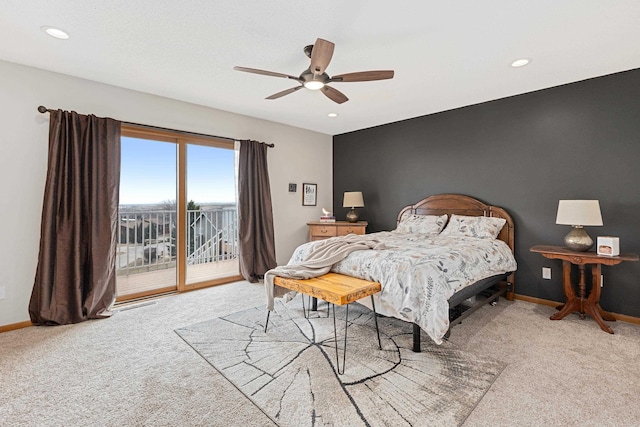 3418 Gray Fox Ct, Rapid City, SD 57701 - bedroom with access to exterior, recessed lighting, carpet, baseboards, and ceiling fan