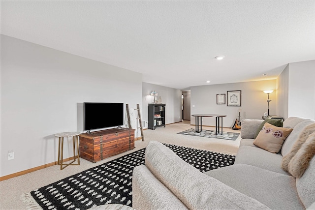 3418 Gray Fox Ct, Rapid City, SD 57701 - living room featuring recessed lighting, light colored carpet, baseboards, and a textured ceiling