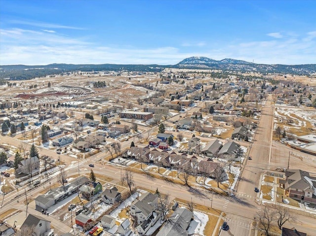 drone / aerial view featuring a mountain view and a residential view