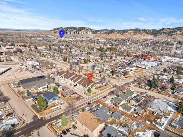 birds eye view of property featuring a residential view and a mountain view