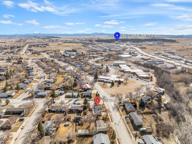 drone / aerial view featuring a mountain view