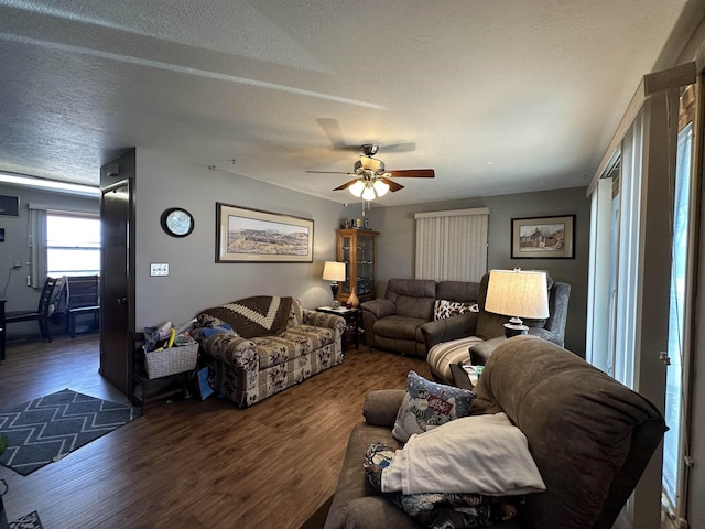109 David Dr, Sturgis, SD 57785 - living room featuring a ceiling fan, wood finished floors, and a textured ceiling