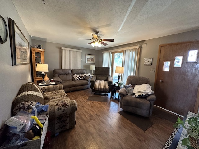 109 David Dr, Sturgis, SD 57785 - living room featuring a textured ceiling, a ceiling fan, and wood finished floors