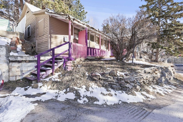 view of snow covered exterior