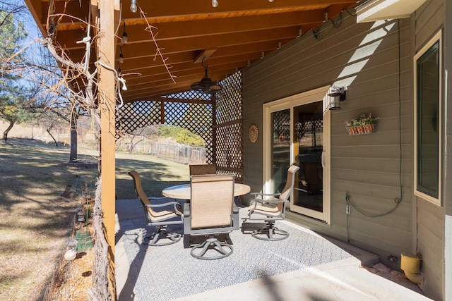 view of patio with fence and outdoor dining space