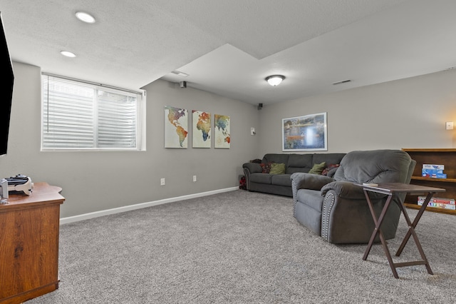 3370 Remington Rd, Rapid City, SD 57703 - living room with carpet floors, a textured ceiling, baseboards, and visible vents