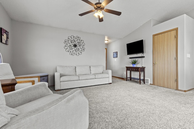 3370 Remington Rd, Rapid City, SD 57703 - carpeted living room with baseboards, vaulted ceiling, and a ceiling fan