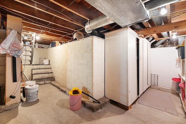 view of unfinished basement