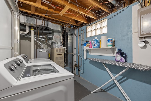 4101 Pleasant Dr, Rapid City, SD 57702 - laundry area featuring water heater, washing machine and dryer, laundry area, and heating unit