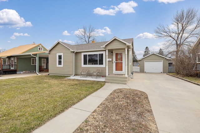 4101 Pleasant Dr, Rapid City, SD 57702 - view of front facade featuring a chimney, driveway, a front yard, an outbuilding, and a garage