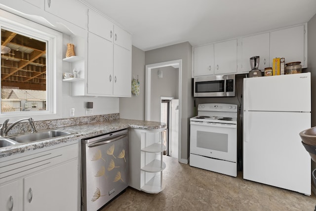 4101 Pleasant Dr, Rapid City, SD 57702 - kitchen with open shelves, a sink, light countertops, appliances with stainless steel finishes, and white cabinetry