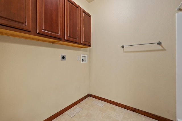 1632 Evergreen Dr, Rapid City, SD 57702 - clothes washing area with electric dryer hookup, cabinet space, hookup for a washing machine, and baseboards