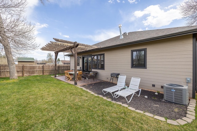 3818 W Main St, Rapid City, SD 57702 - back of property with central AC unit, a pergola, fence, a yard, and crawl space