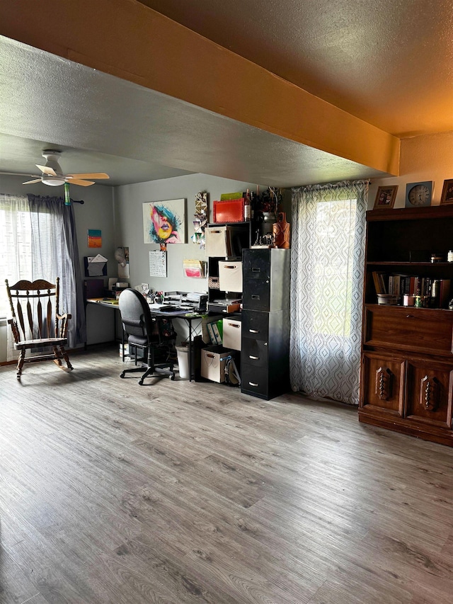 16A Statesboro Dr, Belle Fourche, SD 57717 - office with wood finished floors, a textured ceiling, and a ceiling fan