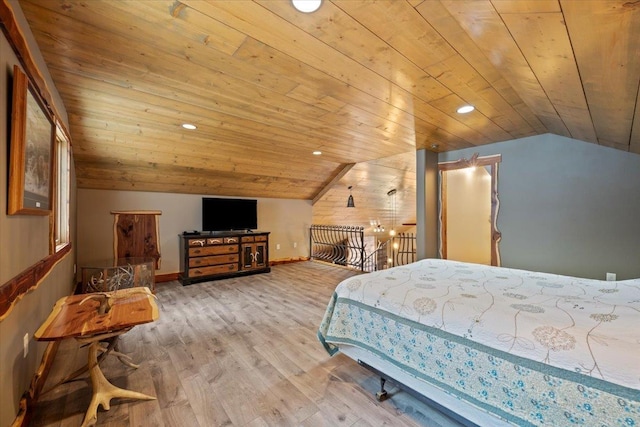 20097 Higgins Gulch Rd, Spearfish, SD 57783 - bedroom featuring wood finished floors, recessed lighting, wood ceiling, and lofted ceiling