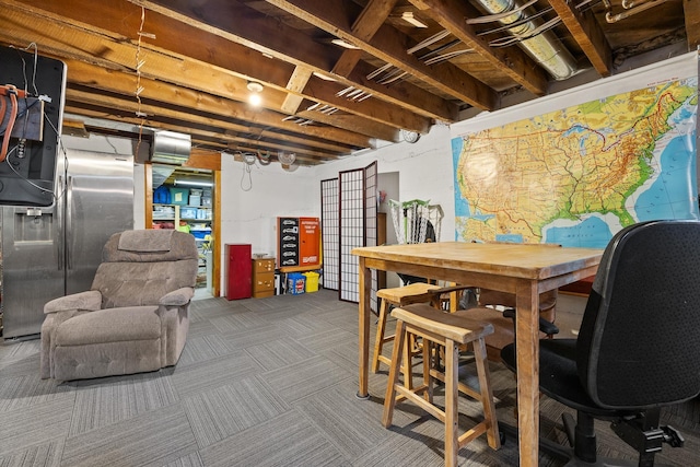 unfinished below grade area featuring carpet
