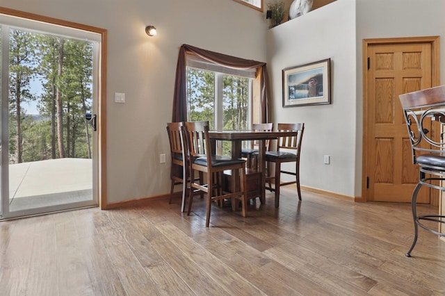 12388 Little Tiger Ln, Hill City, SD 57745 - dining space featuring baseboards, wood finished floors, and plenty of natural light